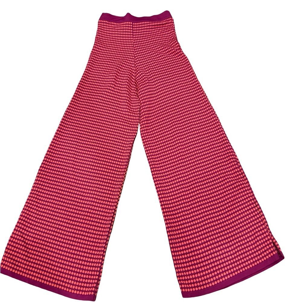 🌟 Zara Knit High-Waist Two-Tone Flared Pants Red & Purple Stretchy | Size Small